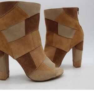 Torrid Boots Patchwork Booties Peep toe Boots Brown Tan Cream Women